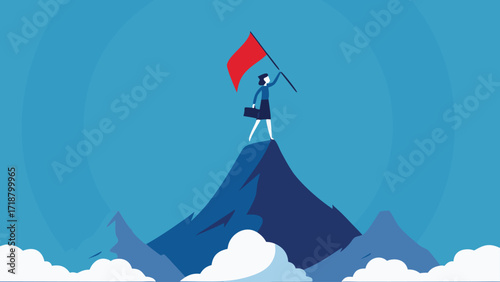 Businesswoman holding a victory flag. Successful woman. vector illustration

