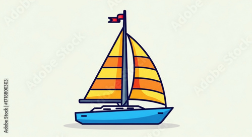 Sailboat vector illustration with colorful sails and blue hull for nautical and maritime designs and summer themes