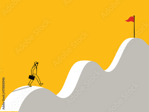Challenge your abilities. Businessman walks towards goal of success

