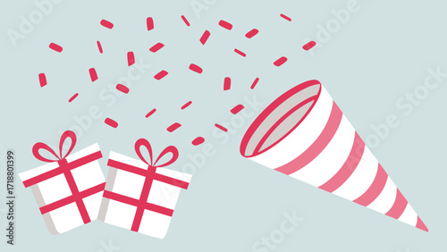 Party popper shoots confetti and gifts for celebration
