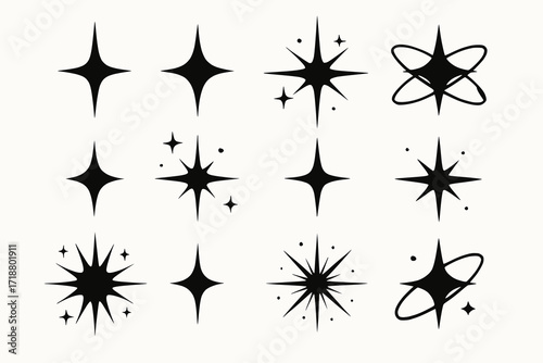 Retro Atomic Sparkle Icon Set in Mid-Century Space-Age Style on White Background
