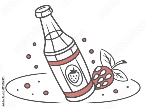 vintage bottle vector, minimal solid shape, retro drink theme, white background