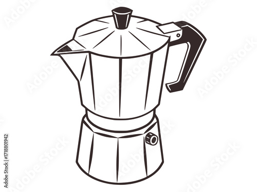 vintage kettle vector, minimal solid shape, retro kitchen theme, white background