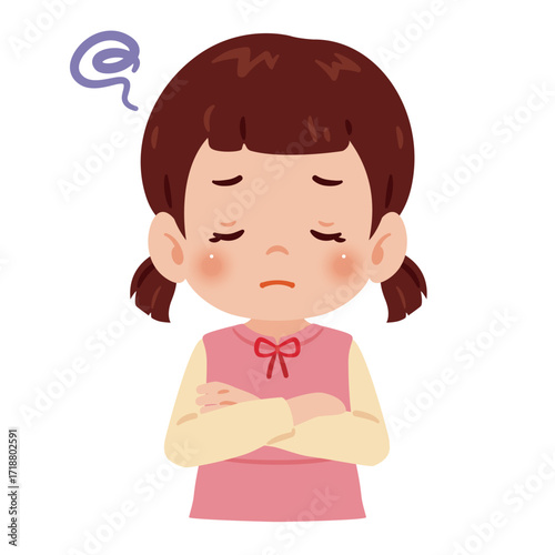 困る女の子の上半身イラスト／An illustration of a troubled girl's upper body