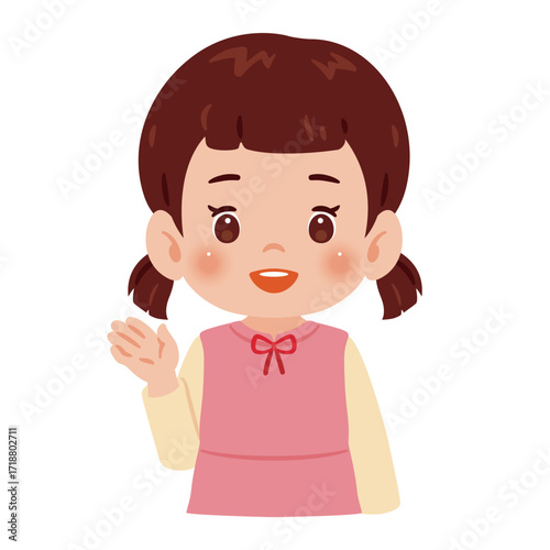 案内する女の子の上半身イラスト／An illustration of a girl's upper body giving directions