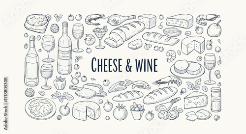 Delightful cheese and wine spread with fresh bread, seafood, and fruits creating an elegant culinary scene perfect for celebrations and gourmet advertising.