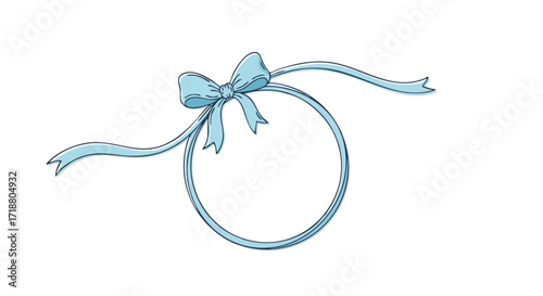 Delicate blue ribbon and bow create a charming circular frame for baby announcements or elegant invitations with a touch of sweetness and grace