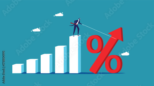 Increase interest rates. Businessman pulling up percentage icon. finance and investment

