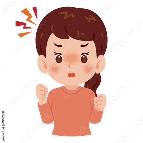 怒る女性の上半身イラスト／An illustration of an angry woman's upper body