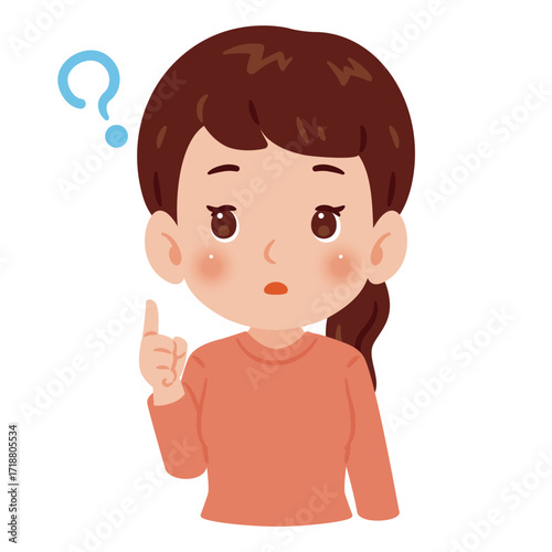 疑問を持つ女性の上半身イラスト／An illustration of a questions woman's upper body
