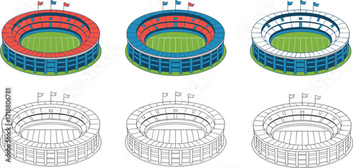 Isometric sports stadium illustration, football soccer arena vector, modern architecture design, 3D perspective arena view, professional game infrastructure concept