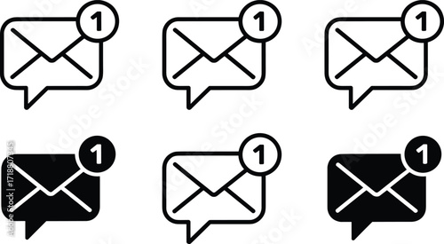 Message, notification, icon, vector, envelope, speech, bubble, email, alert, new, interface, UI, design, black, white, minimal, flat, symbol, communication, inbox
