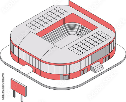 Modern isometric stadium illustration, sports arena vector design, architectural building structure, digital venue for events, 3D urban infrastructure concept