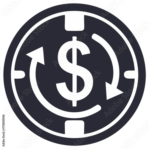 Dollar symbol with arrows showing cyclical process, Money refund icon