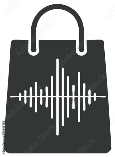Dark Grey Shopping Bag Icon featuring White Sound Wave Graphic for Music Audio Retail