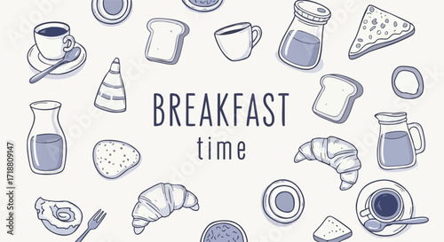 Delightful breakfast spread featuring coffee, toast, croissants, and juice, perfect for morning menus and cafe promotions