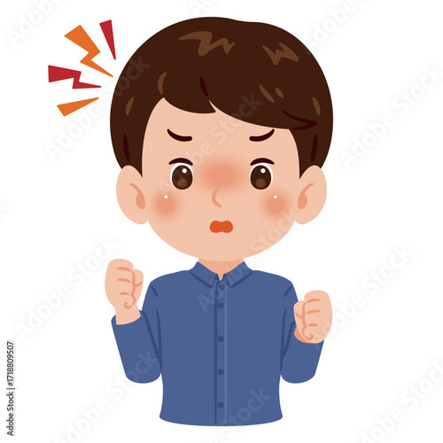 怒る男性の上半身イラスト／An illustration of an angry man's upper body