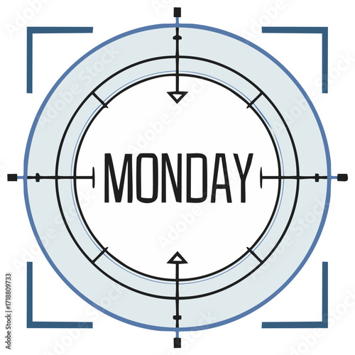 Monday target design with crosshairs and a light blue circular shape.