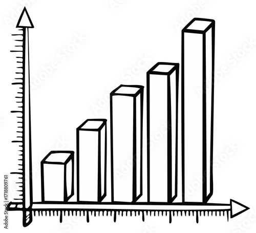 Hand drawn bar chart illustration showing business growth financial success and data analysis