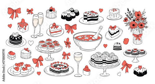 Sweeten any project with this charming desserts illustration, perfect for Valentine's Day designs, bakery promotions, and delightful celebration themes