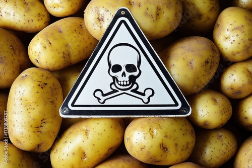 Warning Sign of Toxic Substances in Food - Solanin Residue and Pesticides Concept for unhealthy