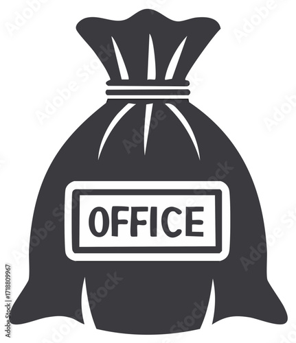 Dark gray silhouette of a drawstring bag with the word "OFFICE" on a white label