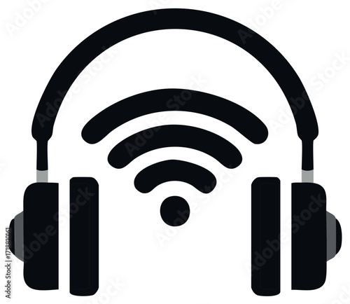 Black Headphones Paired with WiFi Icon Illustration Wireless Listening Audio