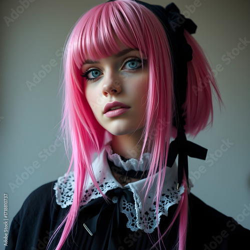 La Chica Gótica de Cabello Rosa y Mirada Hipnótica