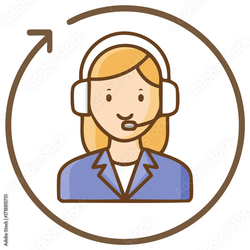Woman with Headset Icon Providing Customer Support Services in Circular Arrow