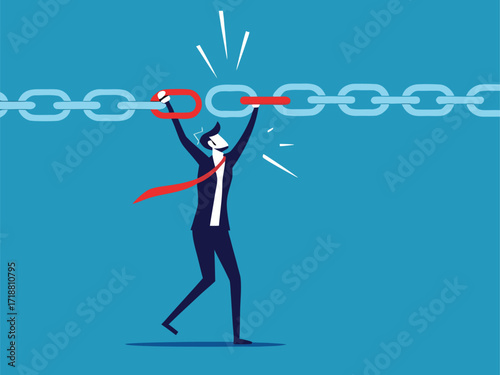 Supply chain problems. Businessmen connect chains together

