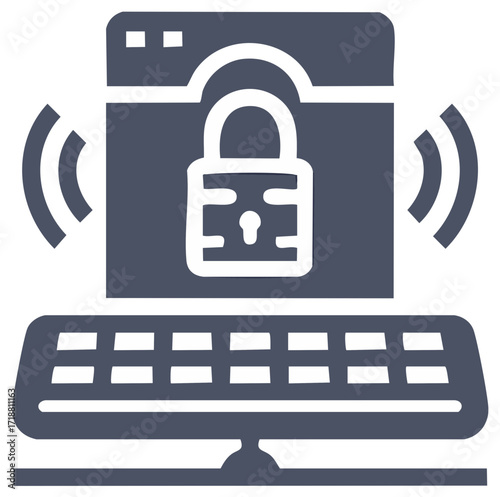 Secure online access with padlock symbol on screen and wireless connections