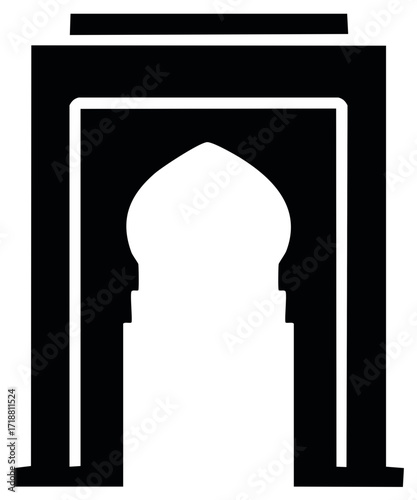 Elegant black silhouette of a traditional oriental archway design ancient entrance or decorative cultural portal icon