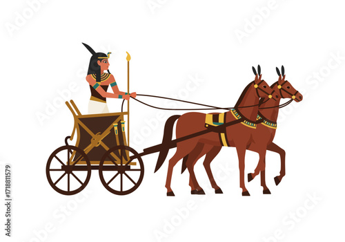 Ancient Egyptian scene Pharaoh in chariot pulled by two horses detailed vector art