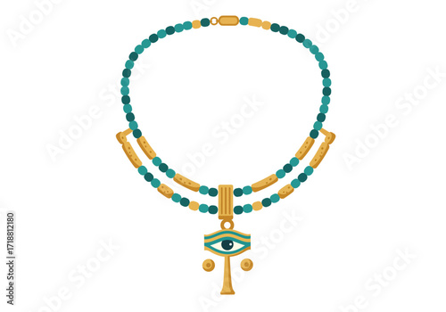 Egyptian necklace with Eye of Horus pendant beads gold accents