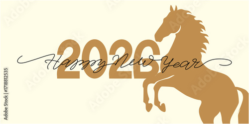 Wallpaper Mural  Happy new year 2026 illustration. New year illustration decoration with 2026 zodiac. The Horse year celebration banner. Vector illustration. Torontodigital.ca