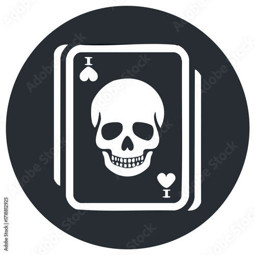 Skull face on playing card in dark circle, Ace of Spades symbol, game and death concept.