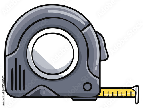 Cartoon Tape Measure Tool with Extended Yellow Measuring Tape