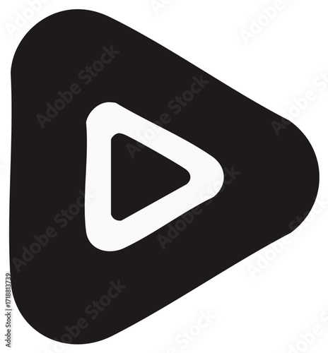 Black irregular shaped play button icon for media playback and digital user interface