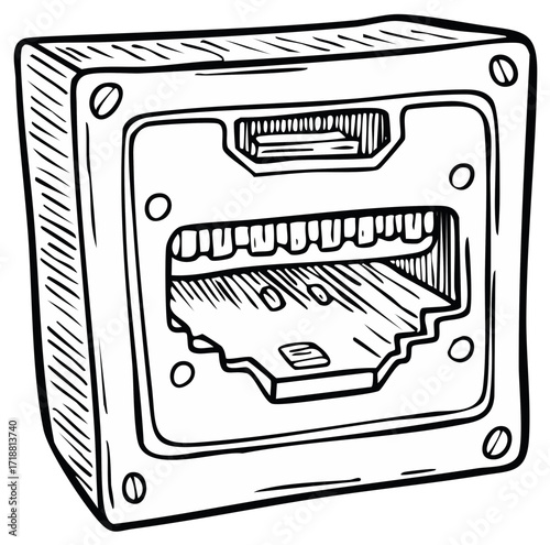 Retro Time Clock Sketch Illustration Depicts Office Labor Timekeeping Device