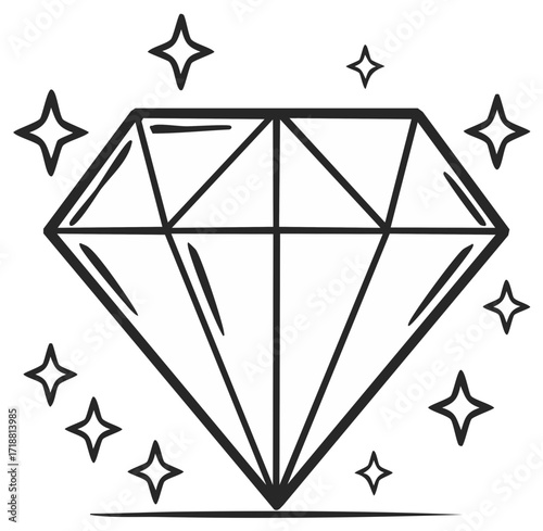 Hand-drawn diamond illustration with sparkles
