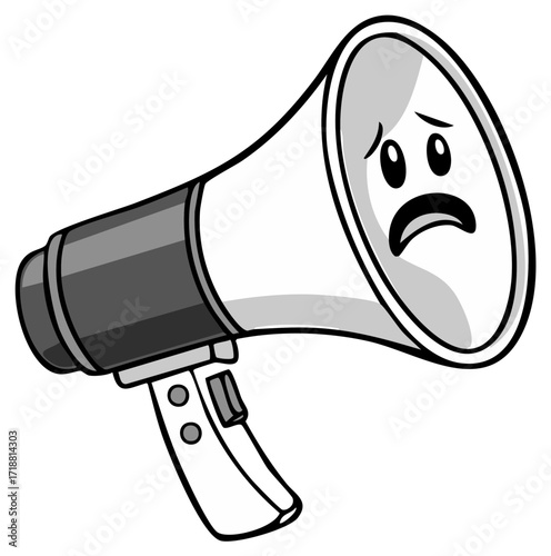 Sad Cartoon Megaphone Character Expressing Distress or Unhappiness