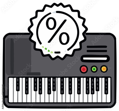 Discounted Electronic Keyboard Illustration Featuring Percentage Symbol Design for Musical Offers and Promotions