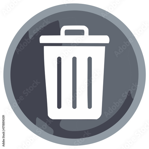 White trash can icon in a grey circle representing delete remove or recycle action for digital interface