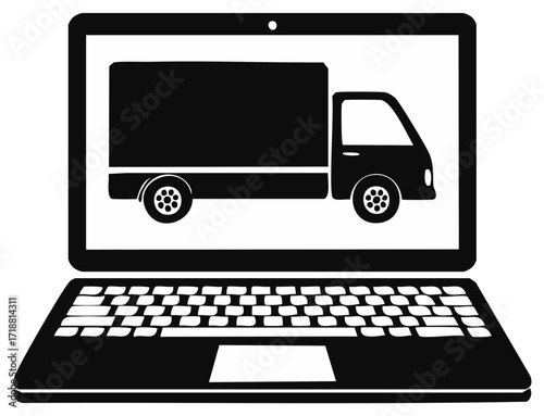 Laptop displaying a delivery truck icon symbolizing online logistics and shipping