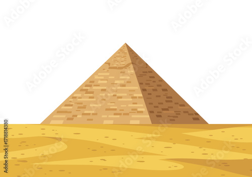 Pyramid with sand dunes beige blocks with darker shadow yellow flat desert sparse dots of color