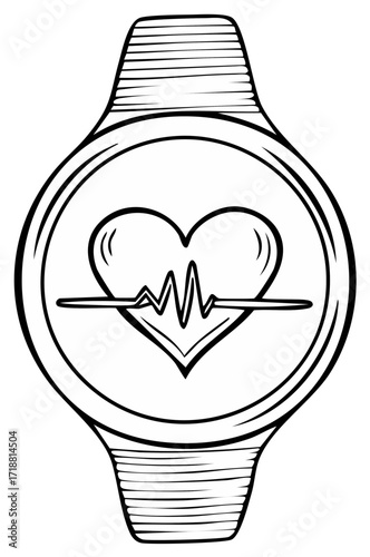 Heart rate monitor smartwatch illustration. Healthcare technology concept for wellbeing.