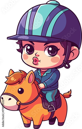 a charming little jockeys kiss equestrian dreams in cartoon style, isolated on transparent background