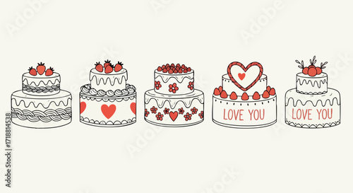 Celebrate love with these cute hand-drawn cakes, perfect for Valentine's Day, birthdays, or sweet declarations of affection, a delightful treat for anyone