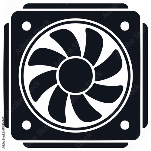 Illustration of a Square Computer Cooling Fan with Six Blades Isolated on White