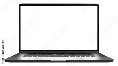 Modern black laptop computer with opened blank screen isolated on a transparent background